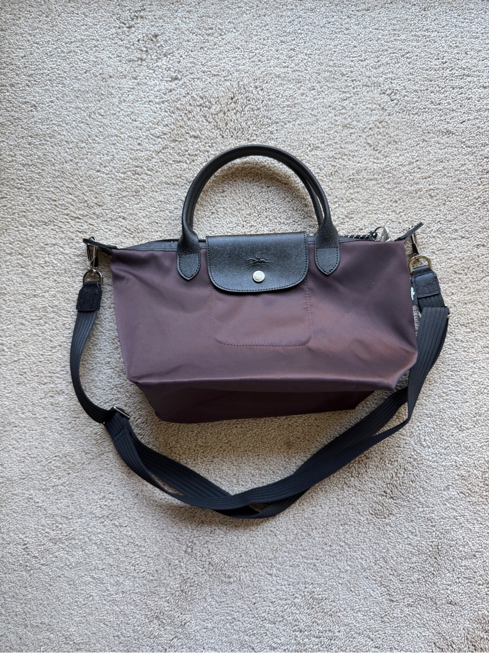 Longchamp Top-Handle Tote in Plum with Black Trim